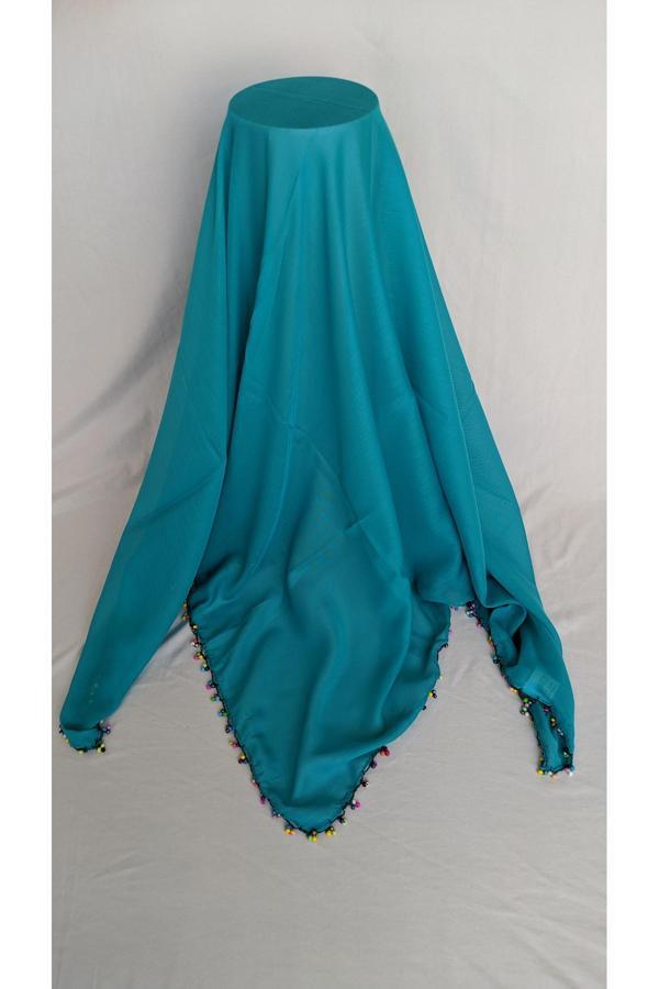 Bircan Hediyelik Cam Boncuklu Tığ Oyası Petrol Yeşili Baş Örtüsü Eşarp Namaz Bezi - Image 1