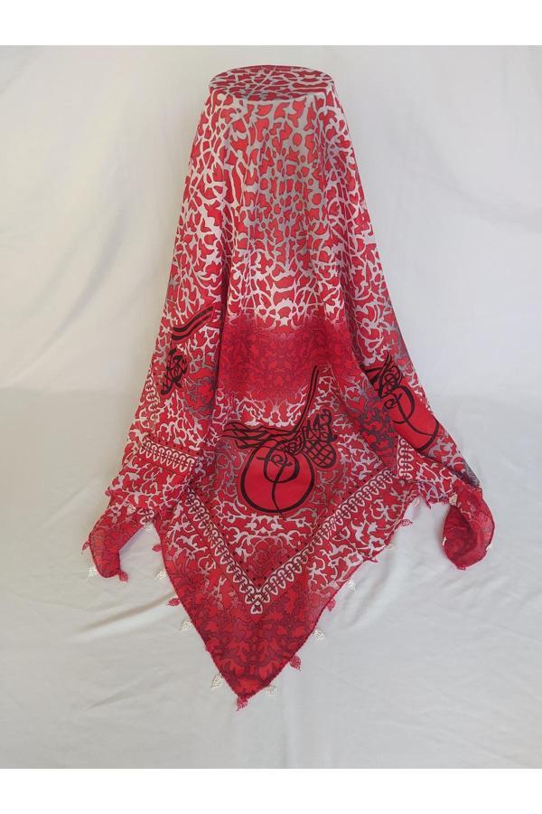 Bircan Hediyelik Badem İğne Oyası Kırmızı Baş Örtüsü Eşarp Namaz Bezi - Image 1