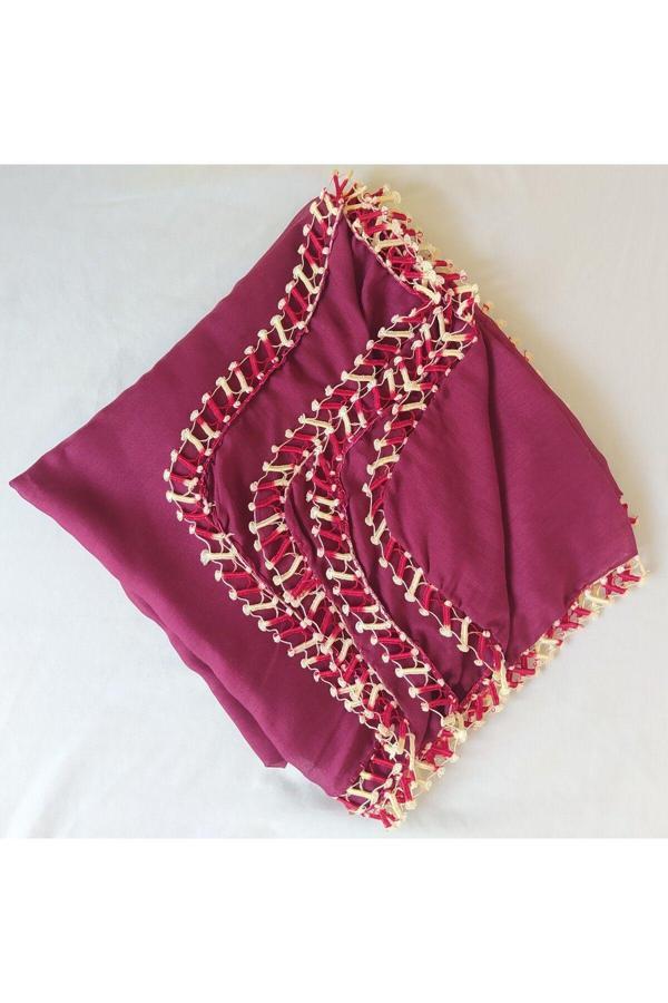 Bircan Hediyelik Vişneli Tığ Oyası Bordo Baş Örtüsü Eşarp Namaz Bezi - Image 1