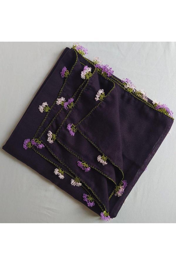 Bircan Hediyelik Mor Menekşe Iğne Oyası Mor Baş Örtüsü Eşarp Namaz Bezi - Image 1