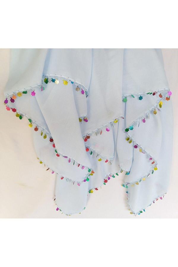 Bircan Hediyelik Pullu Tığ Oyası Bebe Mavisi Baş Örtüsü Eşarp Namaz Bezi - Image 1