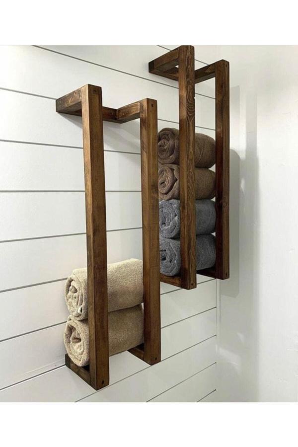 Serbest Dekor Ahşap Havlu Rafı Ve Havlu Askılığı Organizer Banyo Düzenleyeci Havlu Düzenleyici - Image 1