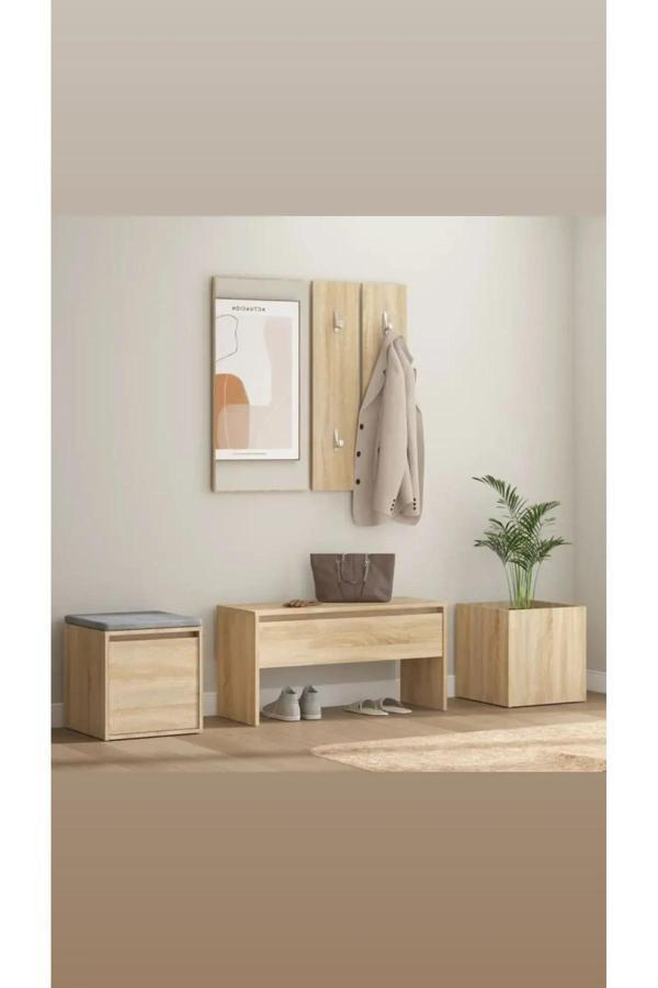 Akgül Ev Ve Bahçe Tekstil Mobilya Vestiyer Puf Bench Giriş Takımı Askılık Ayakkabılık - Image 1