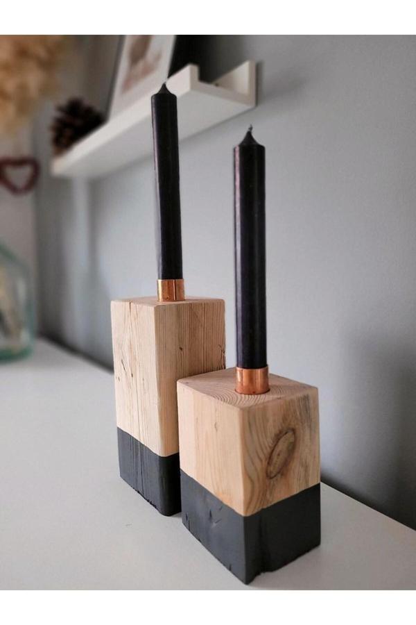 Akgül Ev Ve Bahçe Tekstil Mobilya Ahşap Dekoratif Mumluk Şamdan - Image 1