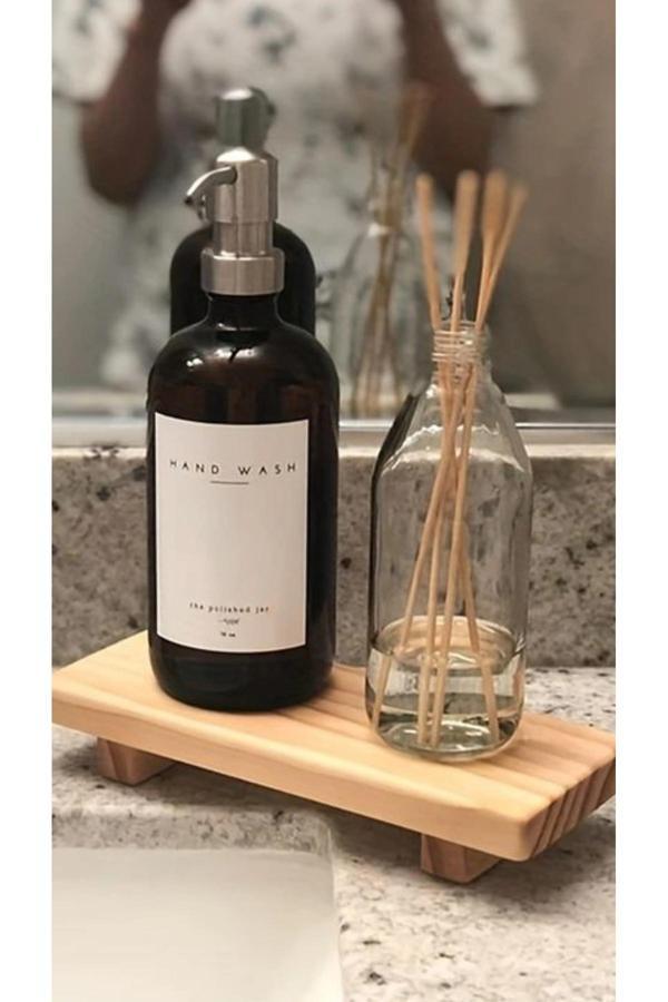 Akgül Ev Ve Bahçe Tekstil Mobilya Ahşap Dekoratif Sunumluk Ahşap Sabunluk Mumluk - Image 1