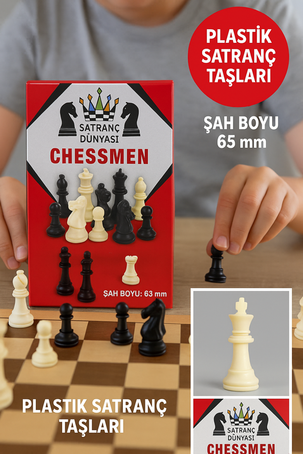 Satranç Dünyası 32 Parça Plastik Satranç Taşı Seti – Dayanıklı, 65 mm Şah Boyu, Tam Takım - Image 1