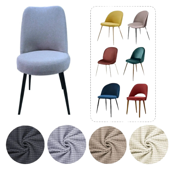 Mucit Home   , Oval Sandalye Kılıfı ,Bambu Kareli Kumaş Esnek Lastikli, Açık Gri 6 Adet - Image 1