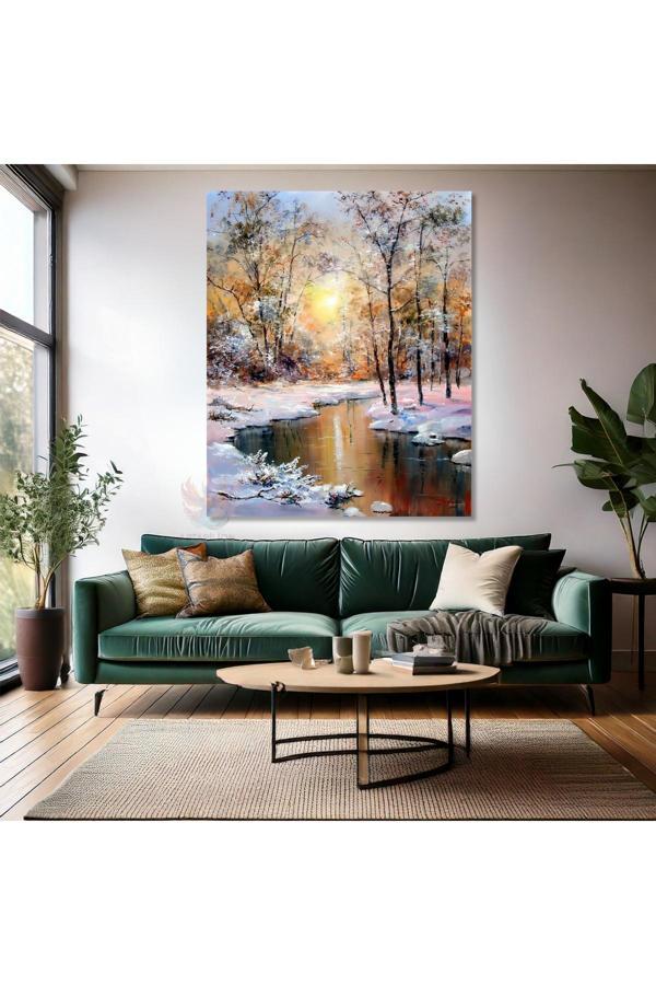 Kanvas Dikey Duvar Tablosu Kanvas Göl ve Kar Ev Ofis Salon Modern Duvar Tablosu - Image 1