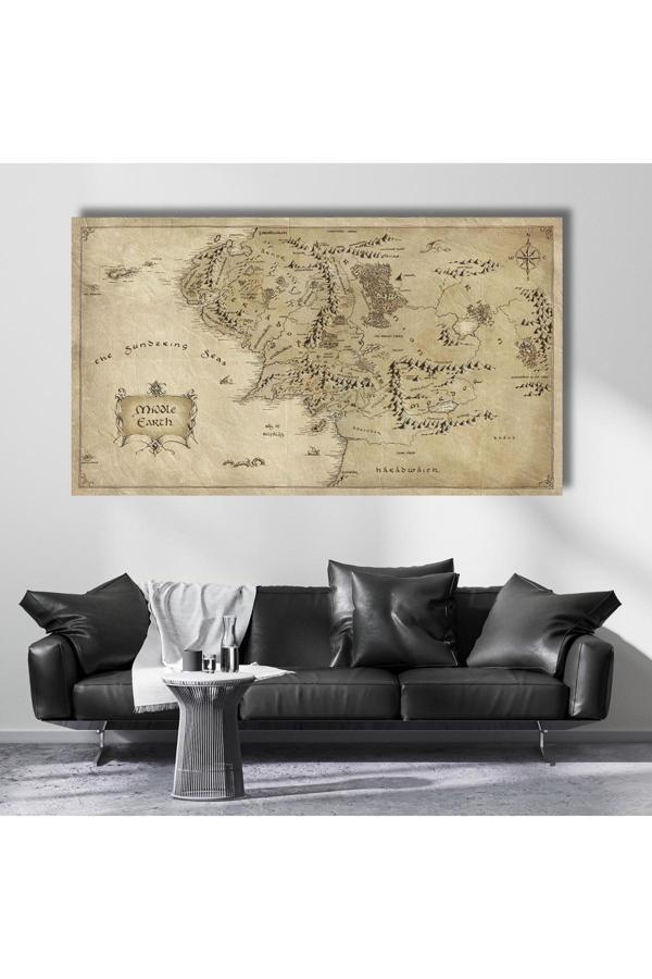 Kanvas Tablo Yüzüklerin Efendisi Haritası Dijital Baskı Kanvas Tablo Oyuncu Odası Dizi Film Tablosu - Image 1