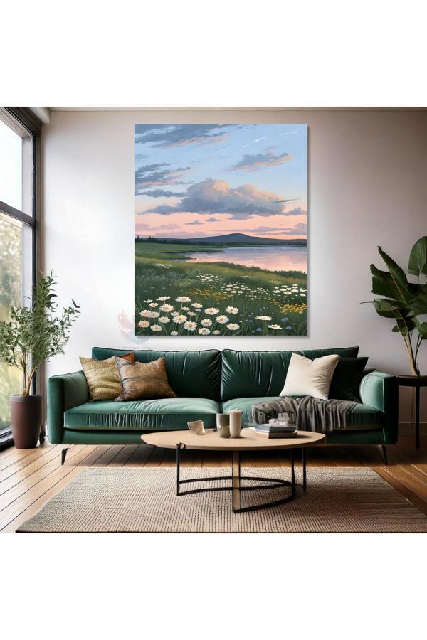 Kanvas Dikey Duvar Tablosu Kanvas Papatya Göl Ev Ofis Salon Modern Duvar Tablosu - Image 1