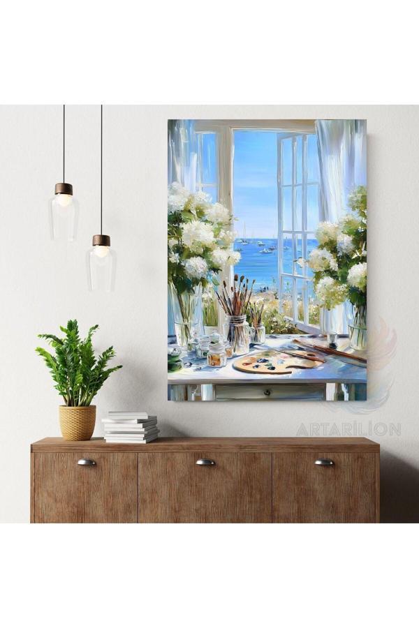 Penceremde Manzara Kanvas Tablo Duvar Tablosu Modern Ev Dekoru Kanvas Salon Tablosu - Image 1
