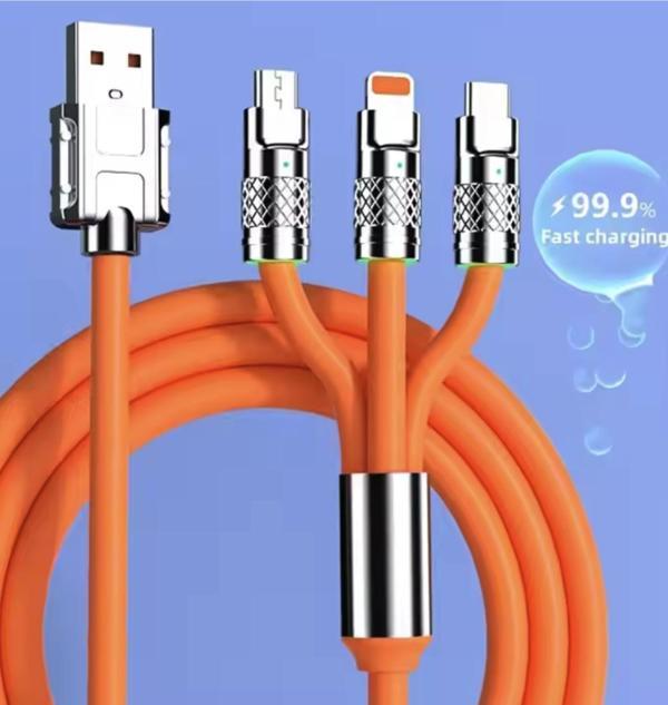 120w 3 başlıklı Usb Şarj ve Data kablosu Ultra Hızlı şarj İphone Android Tablet İpad için - Image 1