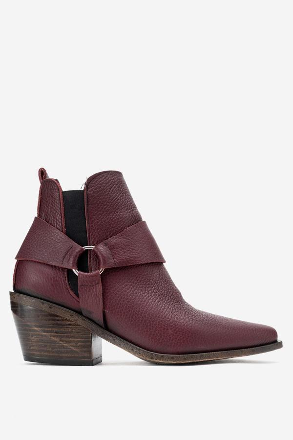 DERİCLUB Kadın Sivri Burun Western Kısa Topuklu Bilek Bot Gerçek Deri ZY 1563 BORDO - Image 1