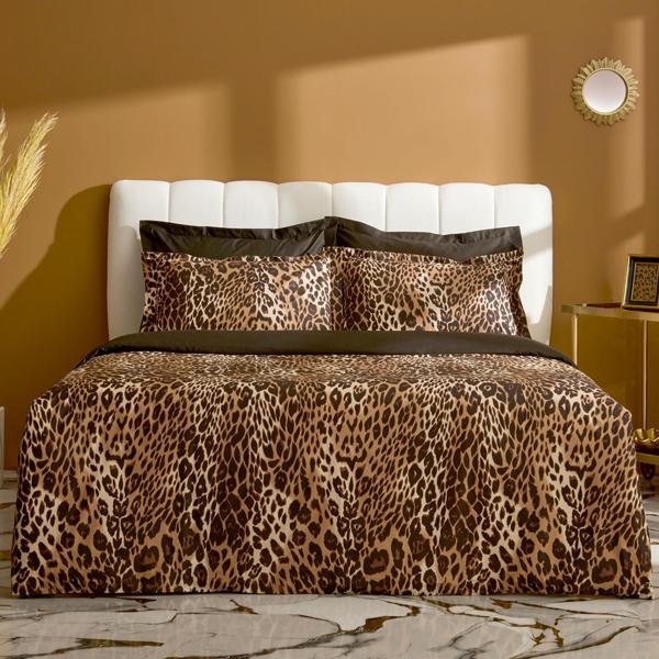 Karaca Home Leovina %100 Pamuk Çift Kişilik Saten Nevresim Takımı Kahverengi - Image 1