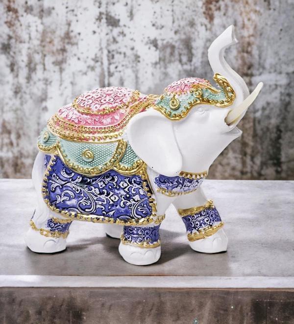 Renkli Nakış Taş İşlemeli Şanslı Fil Biblo Heykel Hediyelik Dekoratif Ürün Vitrin Süsü Ev Hediyesi - Image 1