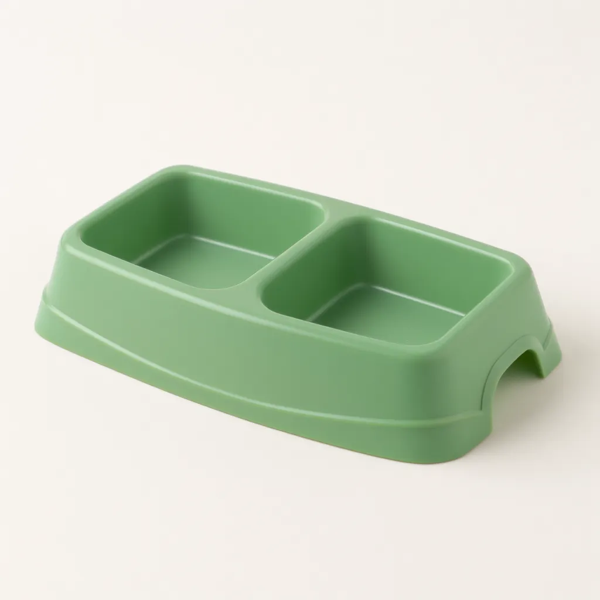 Küçük İkili Kedi Köpek Mama Kabı Ayrı Bölmeli 23.5 cm Kompakt Tasarım - Image 1