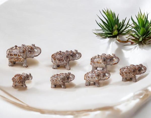 Lüks Motif İşlemeli 7'li Şans Bereket Fil Heykeli Biblo Hediyelik Dekoratif Ürün Ofis Ev Hediyesi 13 - Image 1