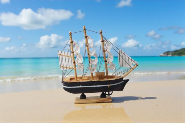Dekoratif Ahşap El Yapımı Yelkenli Gemi Maketi Masaüstü Biblo Ev Ofis Hediyesi 19 cm. Model E - Image 1