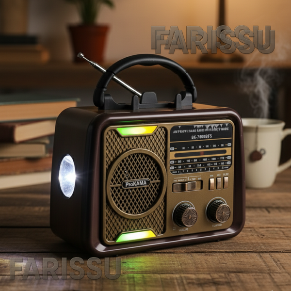 BK-7080BTS Nostaljik Görünümlü, Solar Şarjlı, USB/TF Kart/Bluetooth Müzik Çalar ve Fener - Image 1