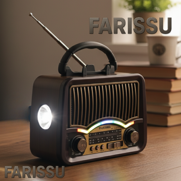 BK-7082BTS Solar Şarjlı Retro Tasarım Radyo - Bluetooth, USB/TF Kart Girişli, El Fenerli (17x13x8 cm) - Image 1