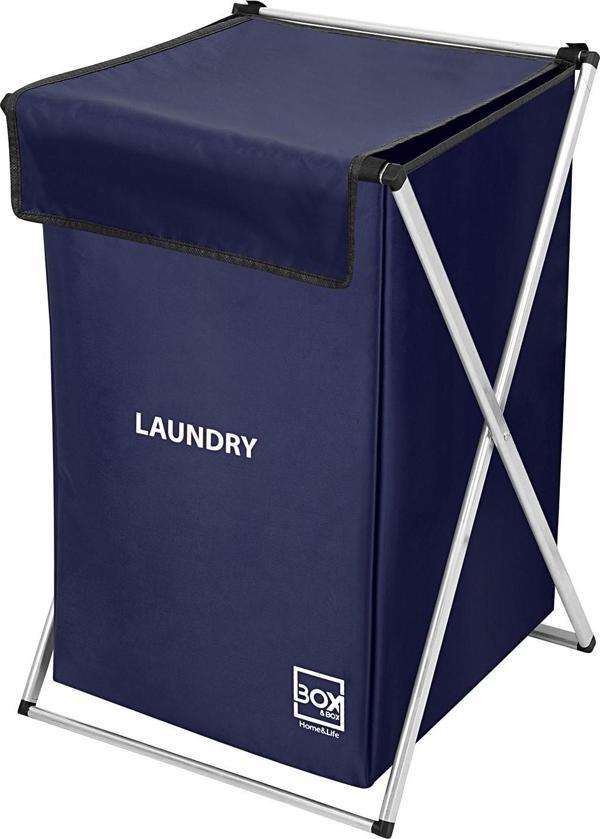 Box&Box Tek Bölmeli Çamaşır ve Kirli Sepeti, Lacivert, Makinede Yıkanabilir Kumaş, 39x42x58 cm - Image 1