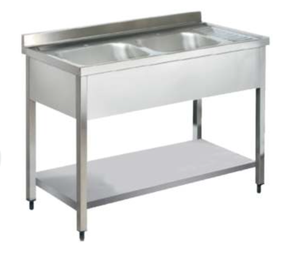 Pimak Çift Evyeli Taban Raflı Tezgah 120 x 60 x 85 (cm) - Image 1