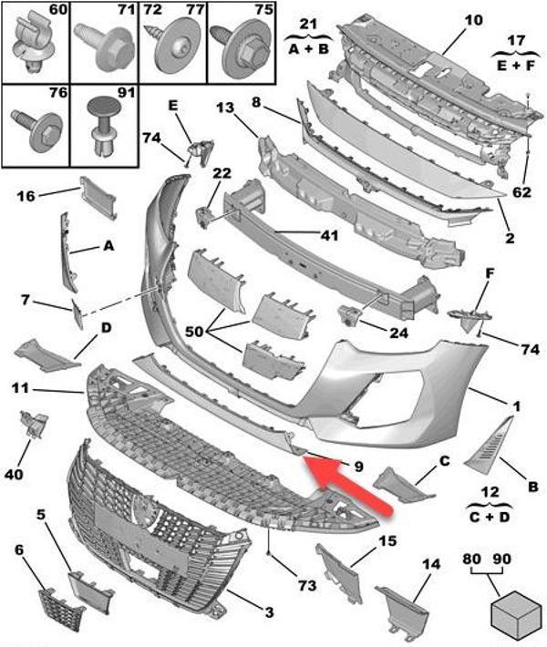 peugeot  208  2024-2025  ön tampon alt orta parça sıyah (tw) Oem No (98557770XT) - Image 1