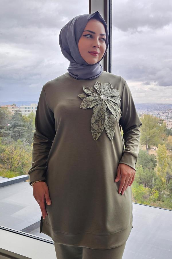 KADIN DİKME ÇİÇEK DETAYLI TESETTÜR TAKIM - Image 1