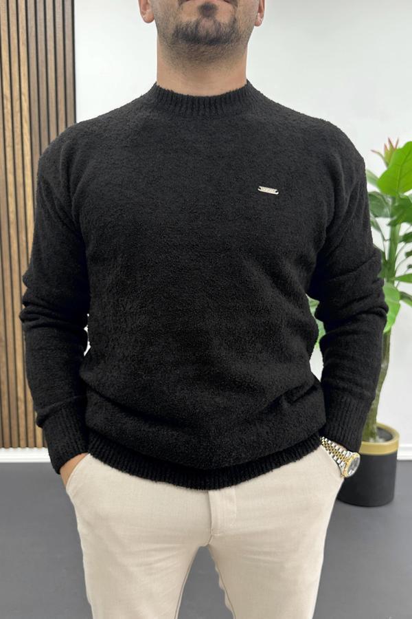 Erkek Bisiklet Yaka Buklet Kumaş Kazak Siyah Edw419 - Image 1