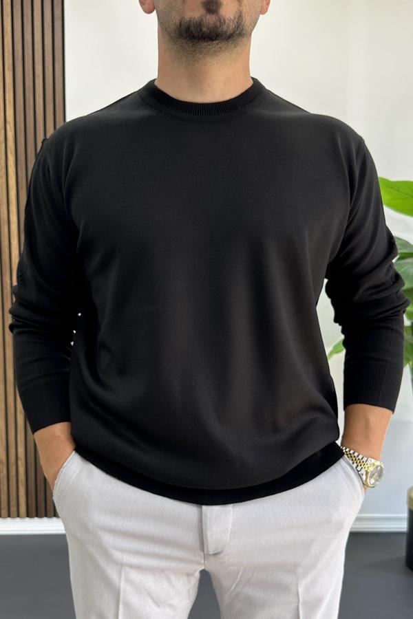 Erkek Bisiklet Yaka Normal Kalıp Kazak Siyah Edw410 - Image 1