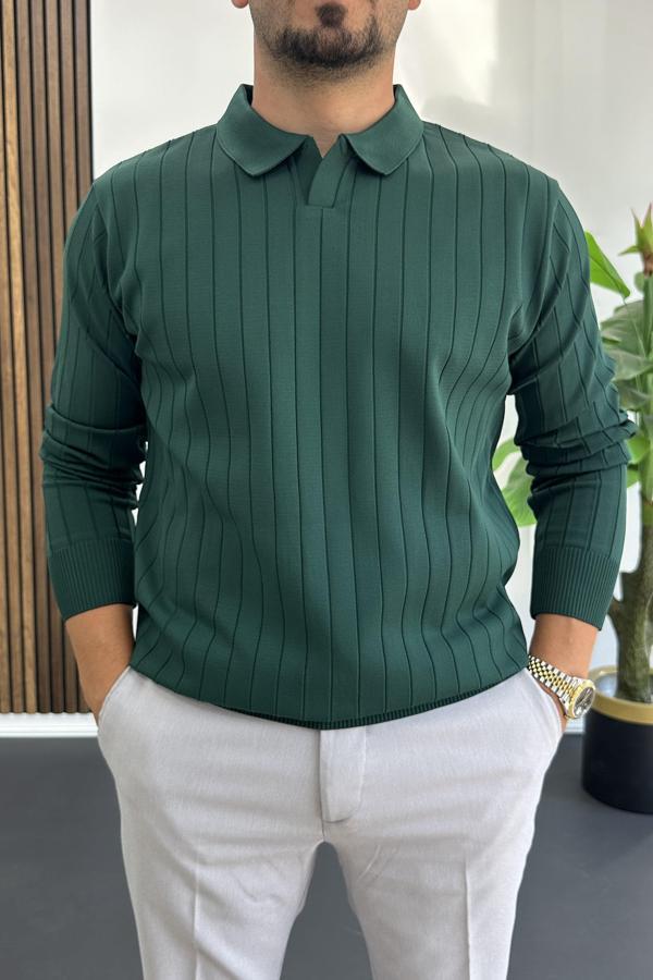 Erkek Açık Yaka Normal Kalıp Kazak Yeşil Edw412 - Image 1