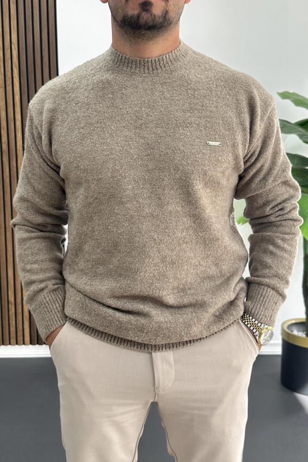 Erkek Bisiklet Yaka Buklet Kumaş Kazak Kahverengi Edw419 - Image 1