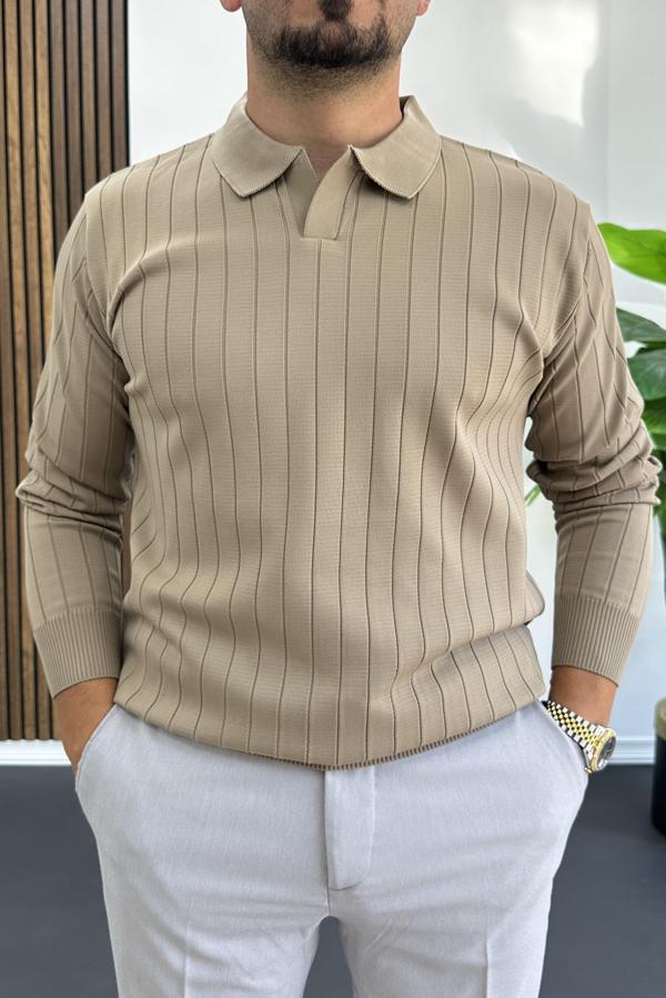 Erkek Açık Yaka Normal Kalıp Kazak Vizon Edw412 - Image 1