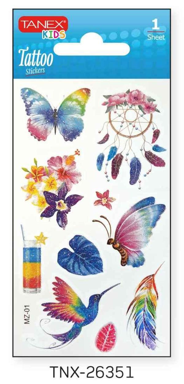 Tanex 7x12mm Kuş-Kelebek Simli Tatoo TNX-26351 - Image 1