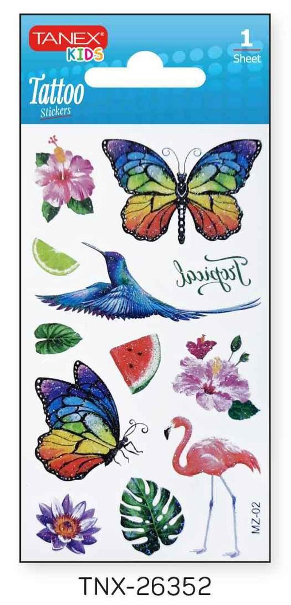 Tanex 7x12mm Kuş-Kelebek Simli Tatoo TNX-26352 - Image 1