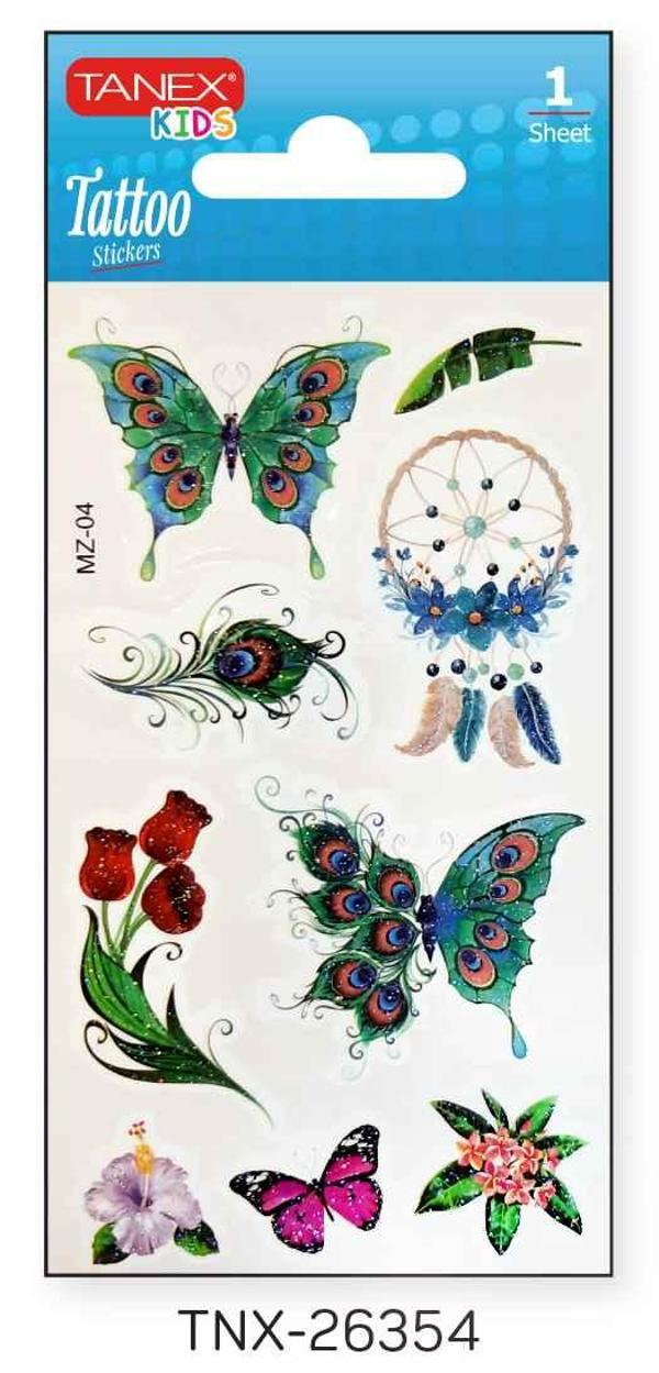Tanex 7x12mm Kuş-Kelebek Simli Tatoo TNX-26354 - Image 1