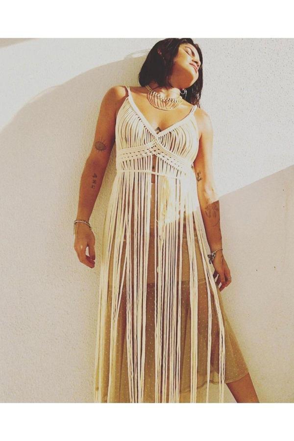 Hobittu Makrome Elbise Plaj Elbisesi Kimono Pareo - Image 1