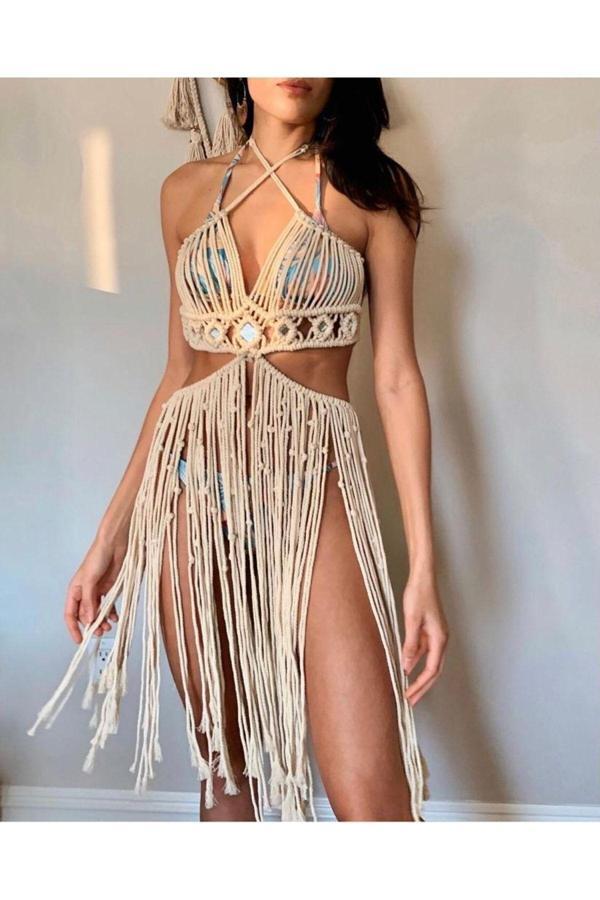 Hobittu Makrome Örme Plaj Elbisesi / Pareo - Image 1