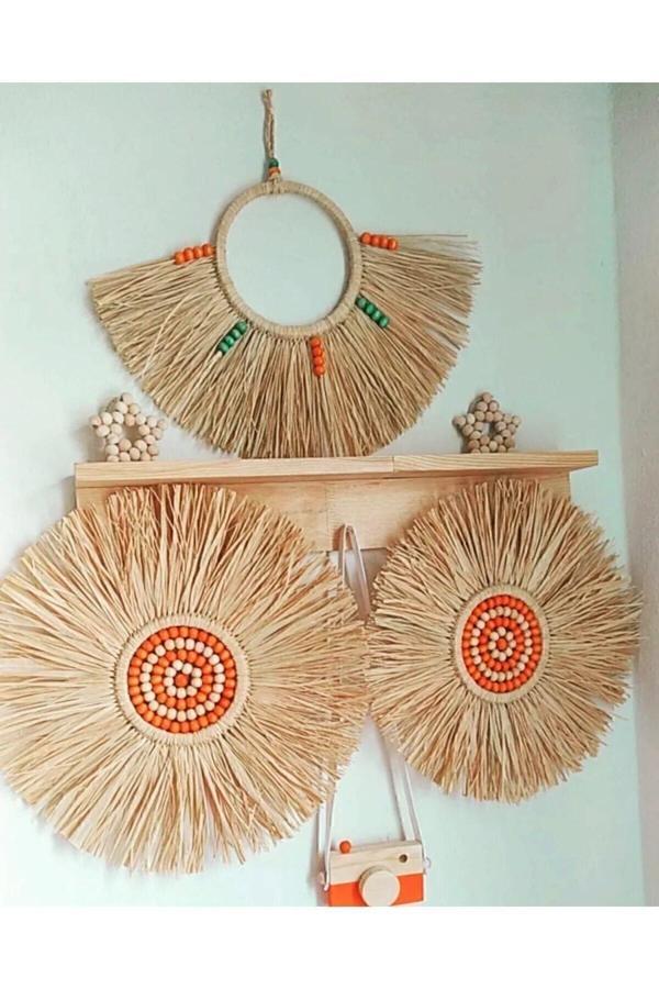 Kara.Shome Rafya Bohem 3 Lü Set Duvar Aksesuar Süsü - Image 1