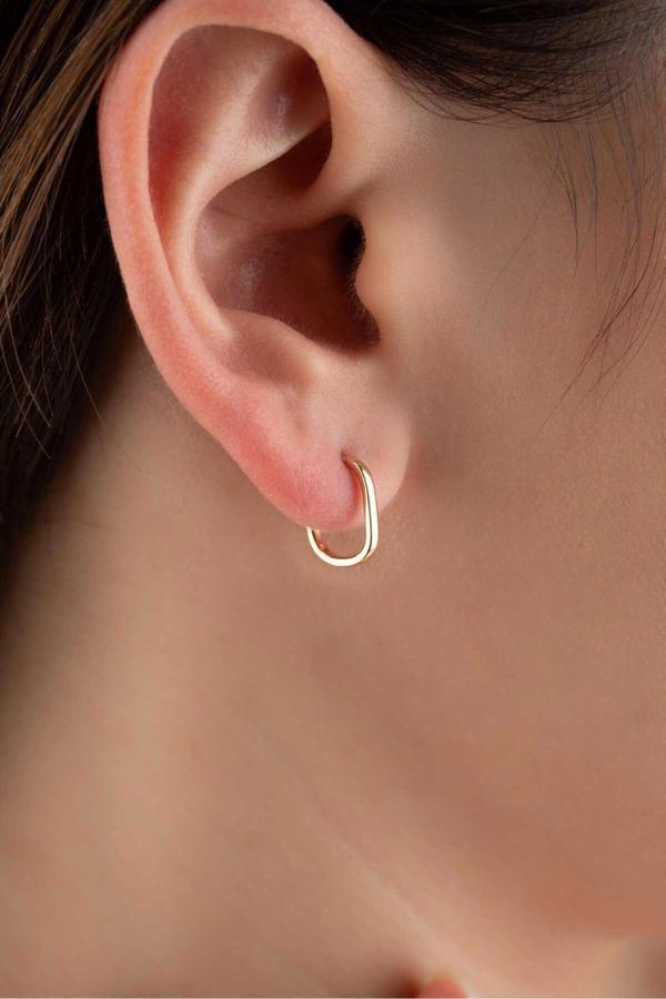 14 Ayar Altın Oval Küpe - Image 1