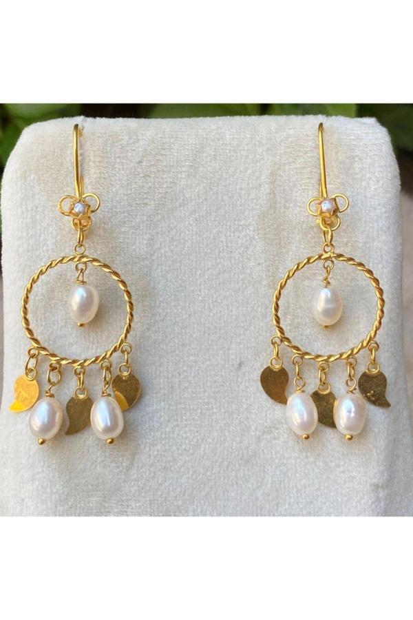 14 Ayar Altın Inci Pullu Küpe - Image 1