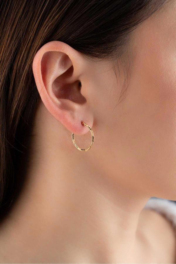 14 Ayar Altın İşlemeli Halka Küpe - Image 1