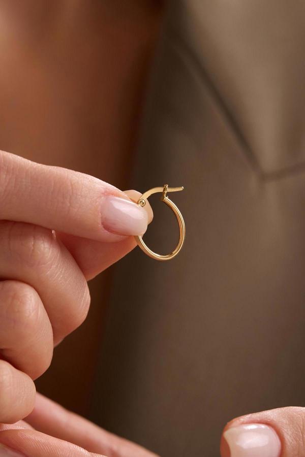 14 Ayar Altın İtalyan Sade Çizgili Oval Küpe - Image 1