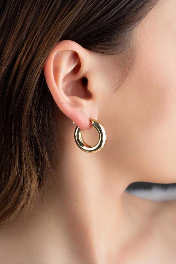 14 Ayar Altın Bombeli Halka Küpe 2.1 cm - Image 1