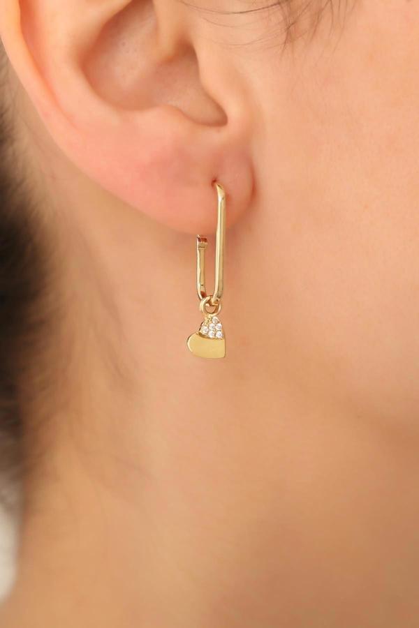 14 Ayar Altın Sallantılı Kalp Ataş Küpe - Image 1