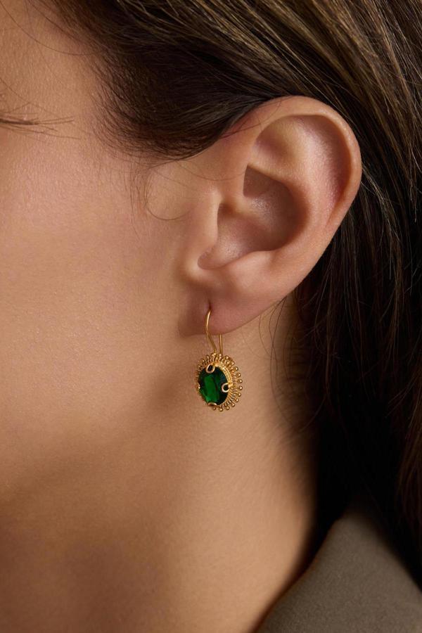 14 Ayar Altın Yeşil Güneş Taşlı Küpe - Image 1