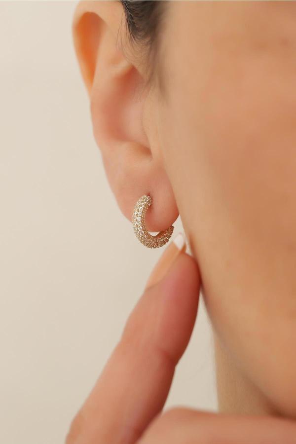 14 Ayar Altın Küçük Boy Taş Sıralı Halka Küpe - Image 1