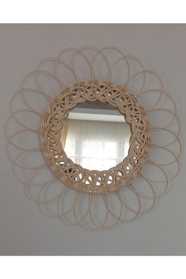 Elfidaa Wood Rattan Bambu Papatya Ayna - Image 1