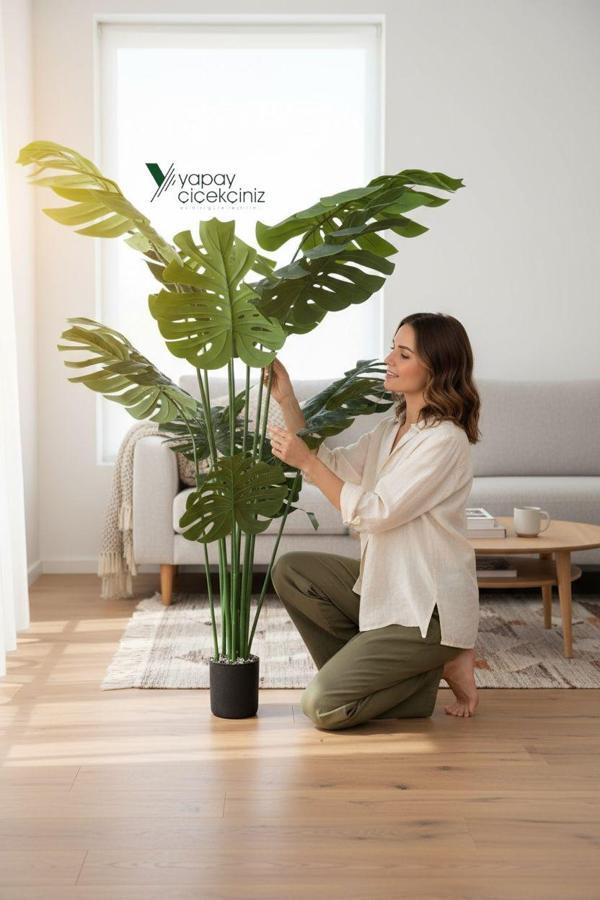 14 Dallı İri Yapraklı Islak Dokulu Lüks Yapay Monstera Deve Tabanı Ağacı - Image 1