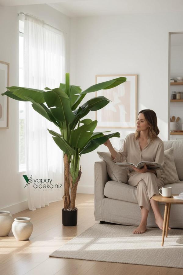 145 Cm 13 Dallı Islak Görünüm Yoğun İri Yapraklı Yapay Muz Ağacı - Image 1